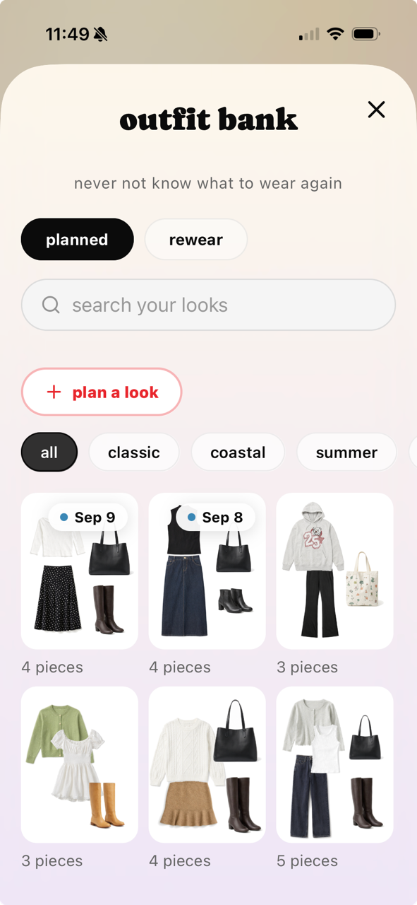 Muse outfit bank of planned looks